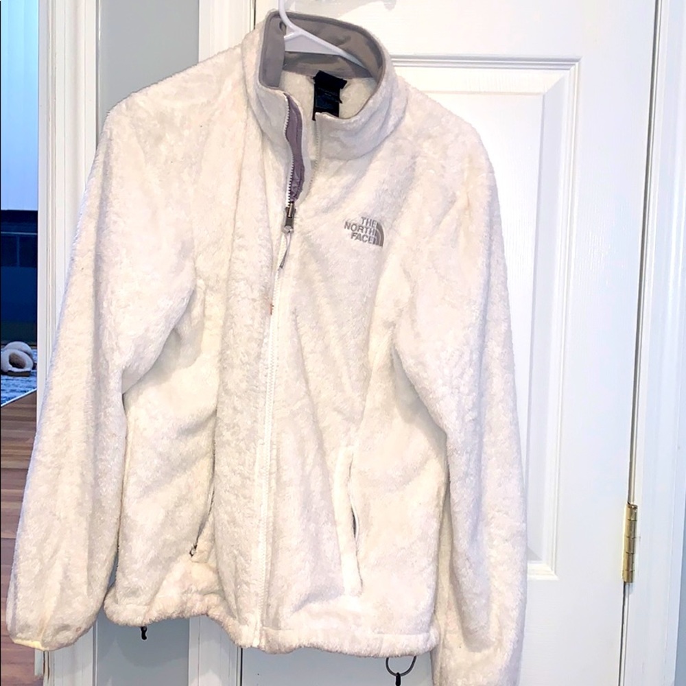 White furry north face. Cozy!